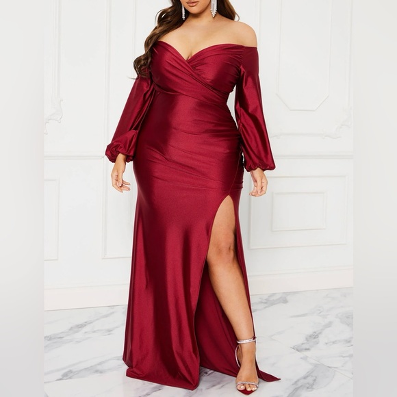 Denise Off Shoulder Maxi Wine Dress - Picture 1 of 9